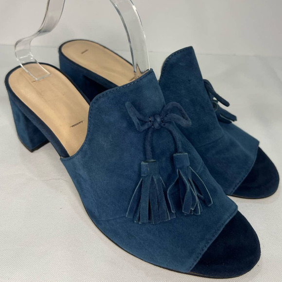 KARL LAGERFELD Designer Mules Slip On Holly Chunk Heel Suede Tassel Size 10 - Picture 1 of 9